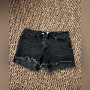 JBD, black jean shorts.